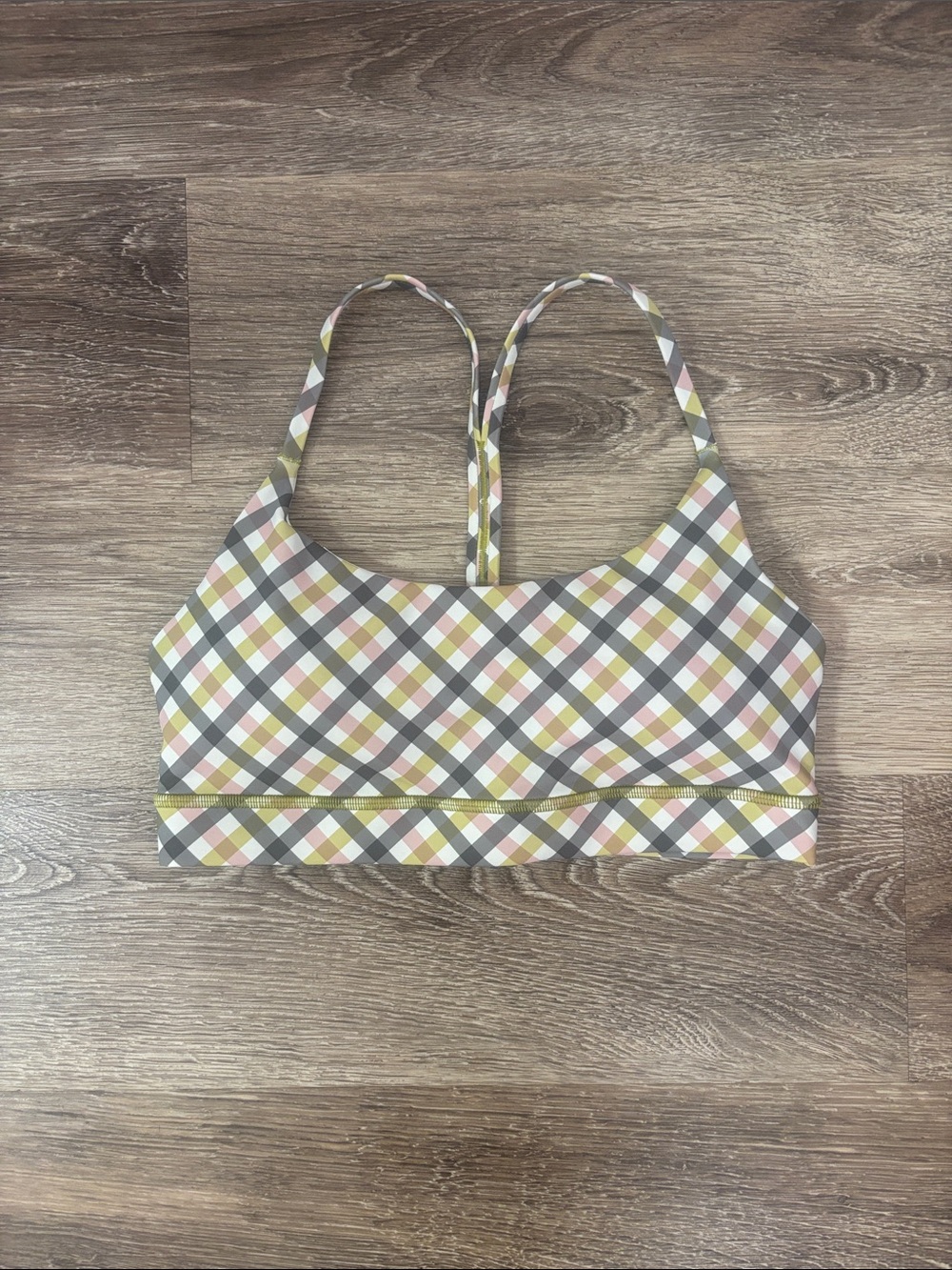 CALIA by Carrie Underwood Checked Bralette in Yellow, Gray & Pink